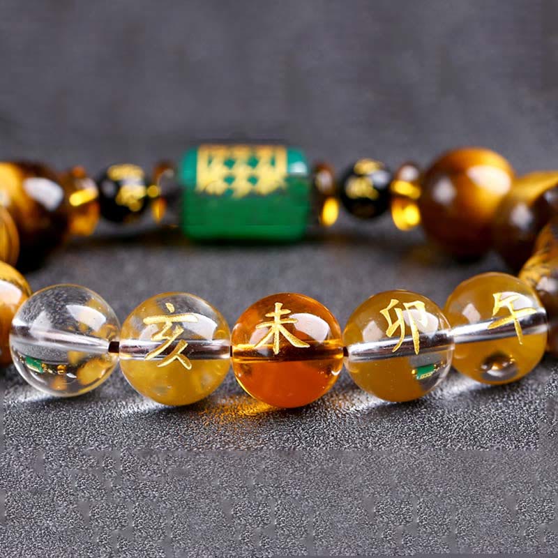 Chinese Zodiac Tiger Eye & Clear Quartz Beaded Bracelet | Personal Strength Anchor