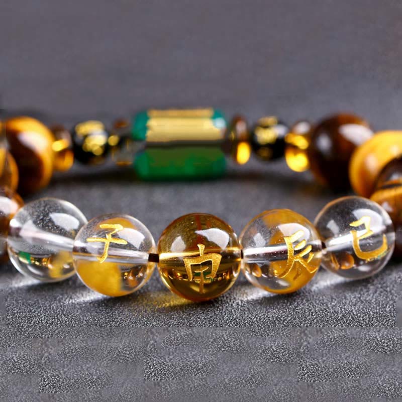 Chinese Zodiac Tiger Eye & Clear Quartz Beaded Bracelet | Personal Strength Anchor