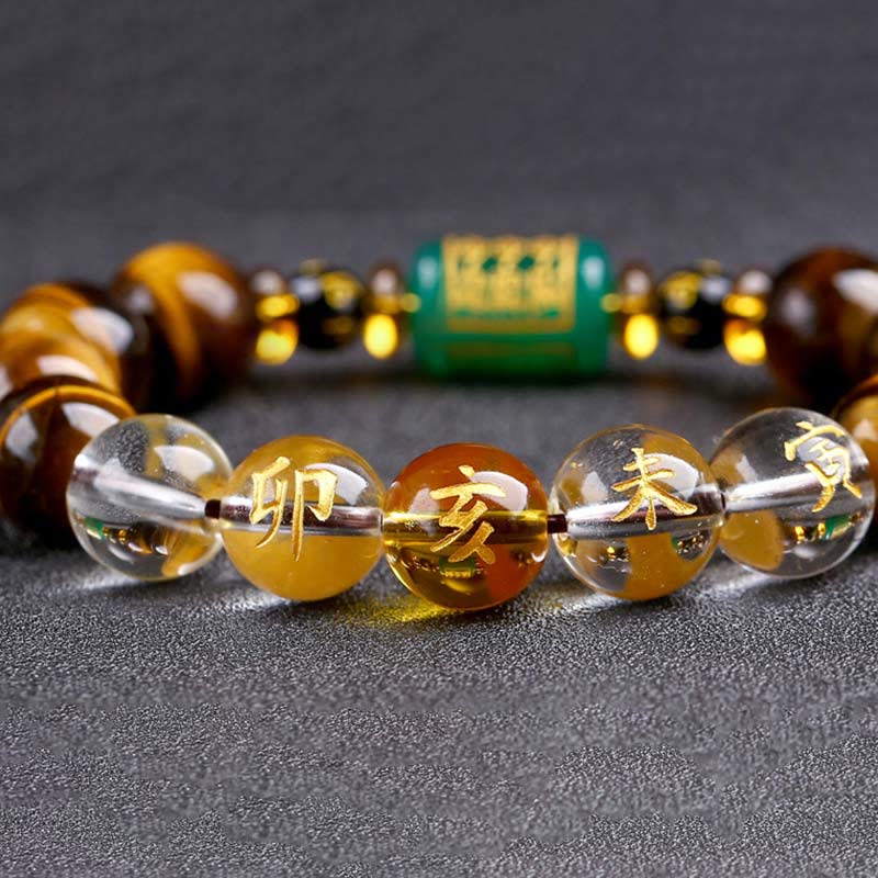 Chinese Zodiac Tiger Eye & Clear Quartz Beaded Bracelet | Personal Strength Anchor