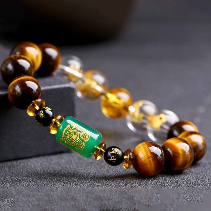 Chinese Zodiac Tiger Eye & Clear Quartz Beaded Bracelet | Personal Strength Anchor