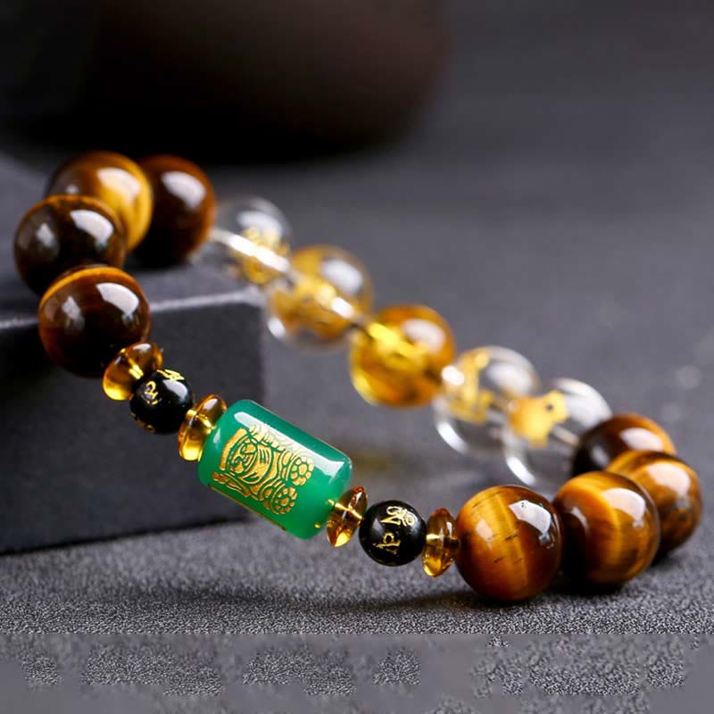Chinese Zodiac Tiger Eye & Clear Quartz Beaded Bracelet | Personal Strength Anchor