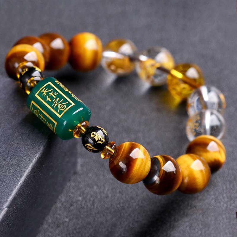 Chinese Zodiac Tiger Eye & Clear Quartz Beaded Bracelet | Personal Strength Anchor