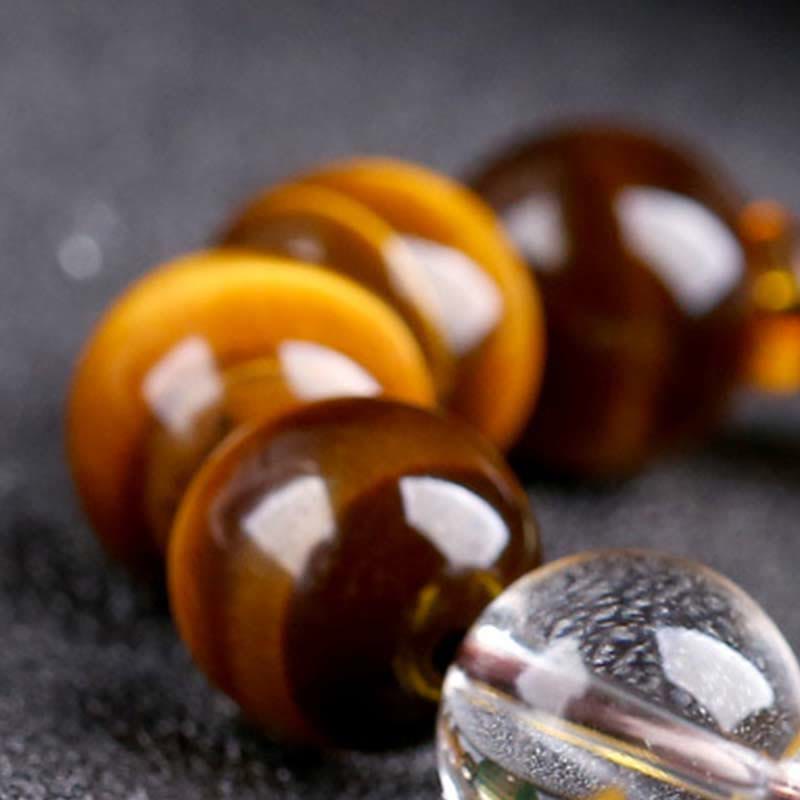 Chinese Zodiac Tiger Eye & Clear Quartz Beaded Bracelet | Personal Strength Anchor