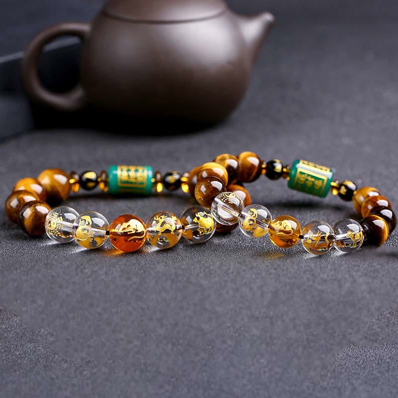 Chinese Zodiac Tiger Eye & Clear Quartz Beaded Bracelet | Personal Strength Anchor