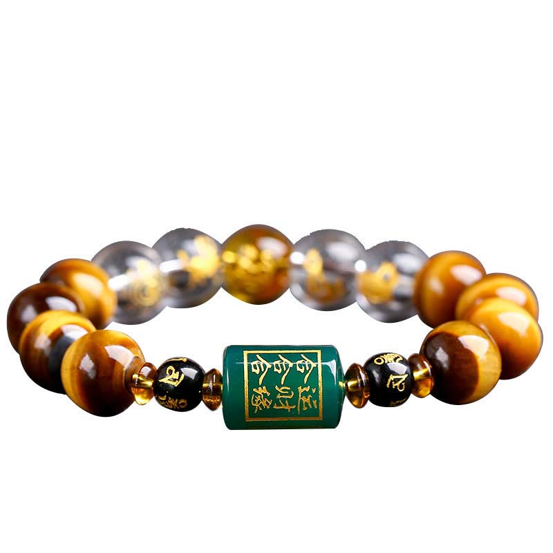 Chinese Zodiac Tiger Eye & Clear Quartz Beaded Bracelet | Personal Strength Anchor