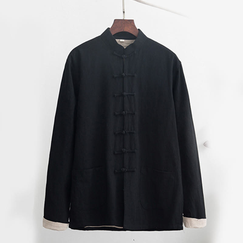 2Pcs Zen Tang Suit Men's Linen Frog-Button Long Sleeve Shirt Pants Set