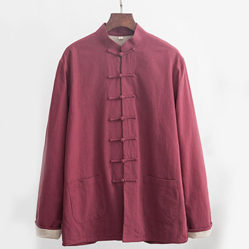 2Pcs Zen Tang Suit Men's Linen Frog-Button Long Sleeve Shirt Pants Set