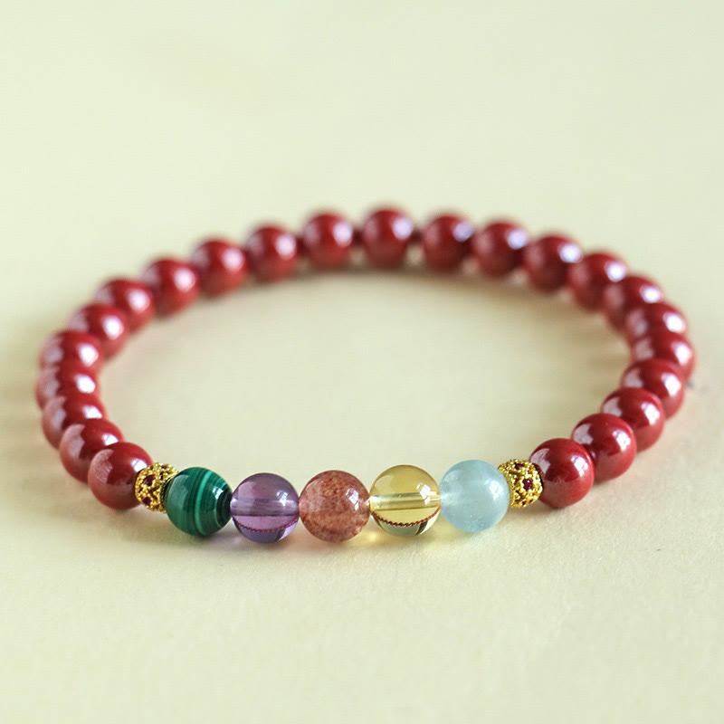Cinnabar Aquamarine Citrine Strawberry Quartz Amethyst Malachite Blessing Bracelet