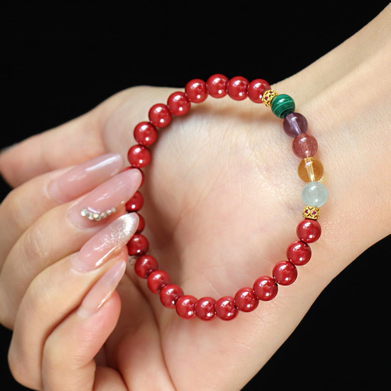 Cinnabar Aquamarine Citrine Strawberry Quartz Amethyst Malachite Blessing Bracelet