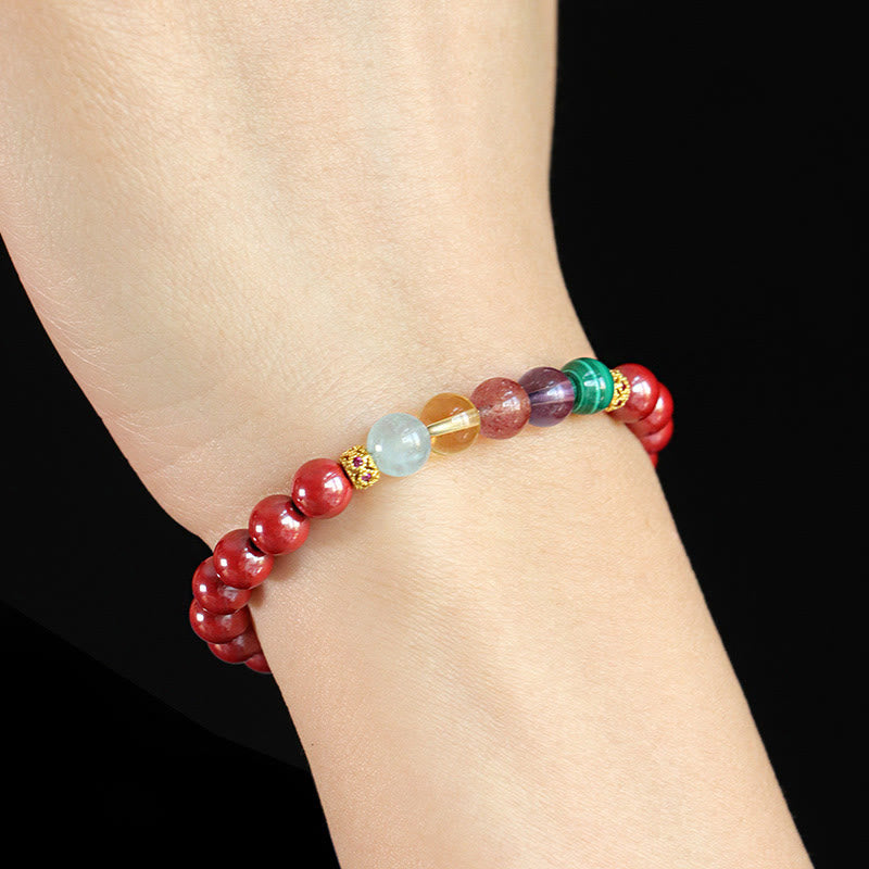 Cinnabar Aquamarine Citrine Strawberry Quartz Amethyst Malachite Blessing Bracelet