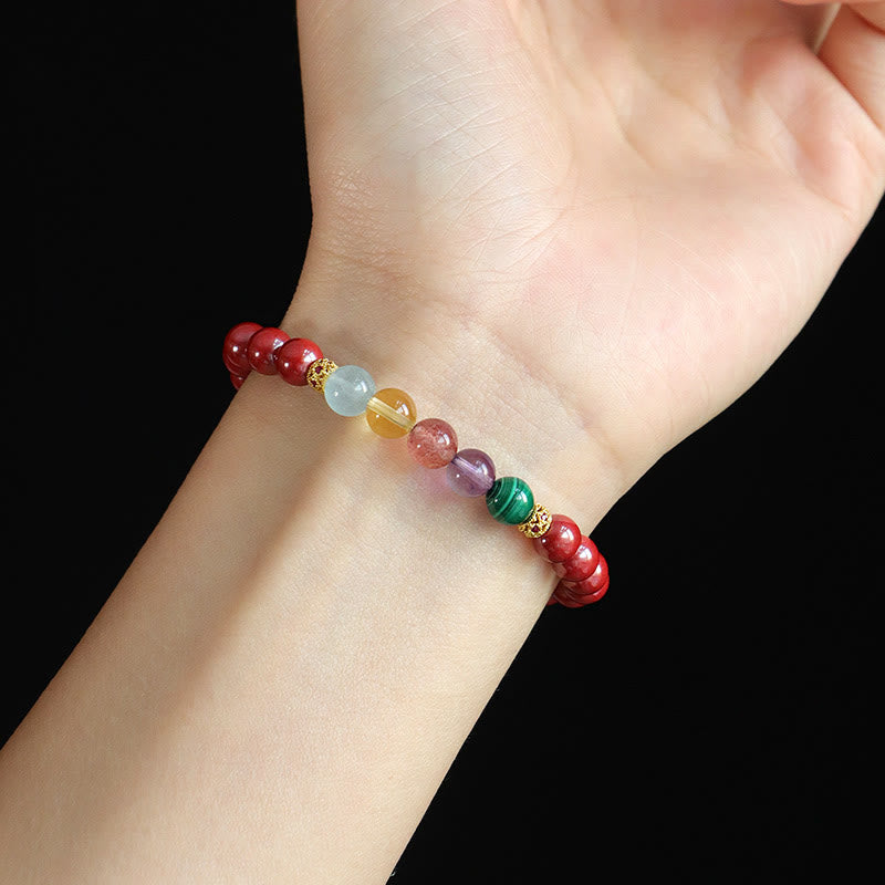 Cinnabar Aquamarine Citrine Strawberry Quartz Amethyst Malachite Blessing Bracelet