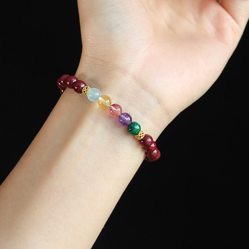 Cinnabar Aquamarine Citrine Strawberry Quartz Amethyst Malachite Blessing Bracelet