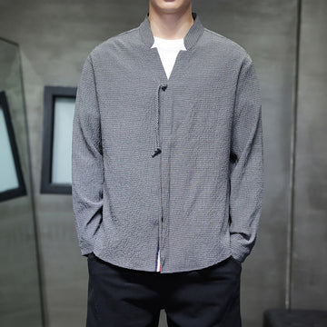 Breathable Stand Collar Frog Button Meditation Shirt