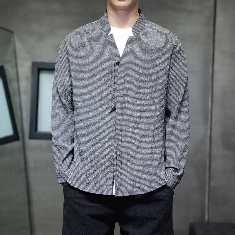 Breathable Stand Collar Frog Button Meditation Shirt