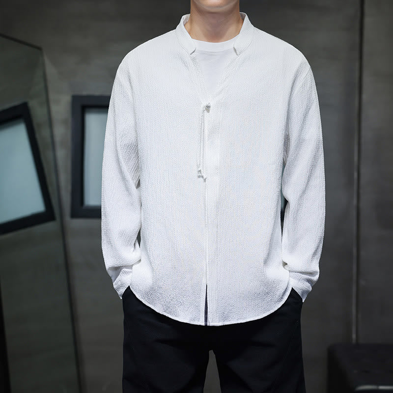 Breathable Stand Collar Frog Button Meditation Shirt