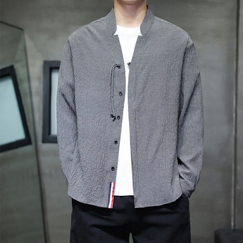 Breathable Stand Collar Frog Button Meditation Shirt