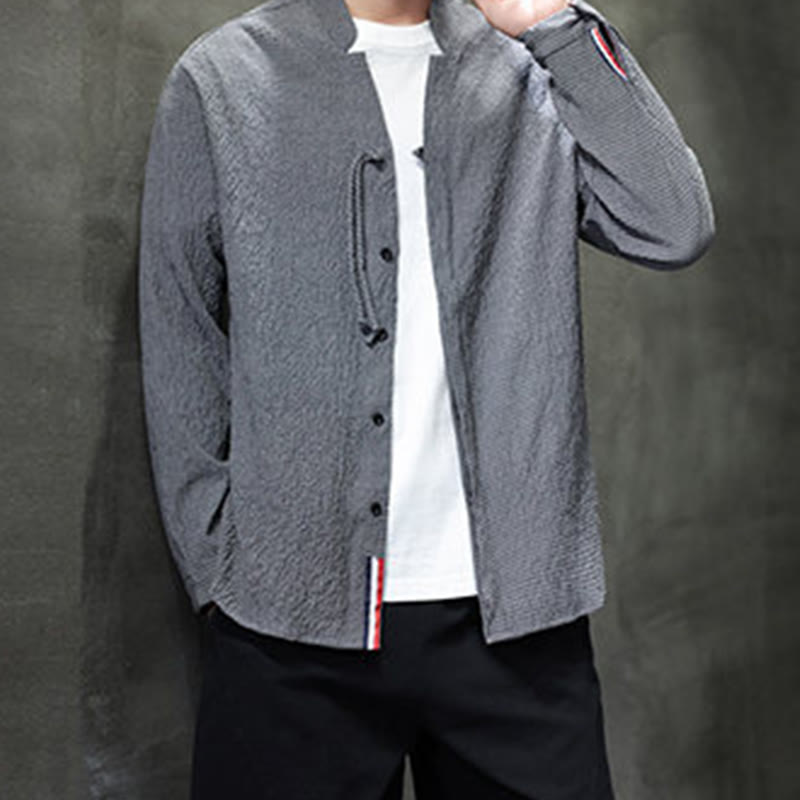 Breathable Stand Collar Frog Button Meditation Shirt