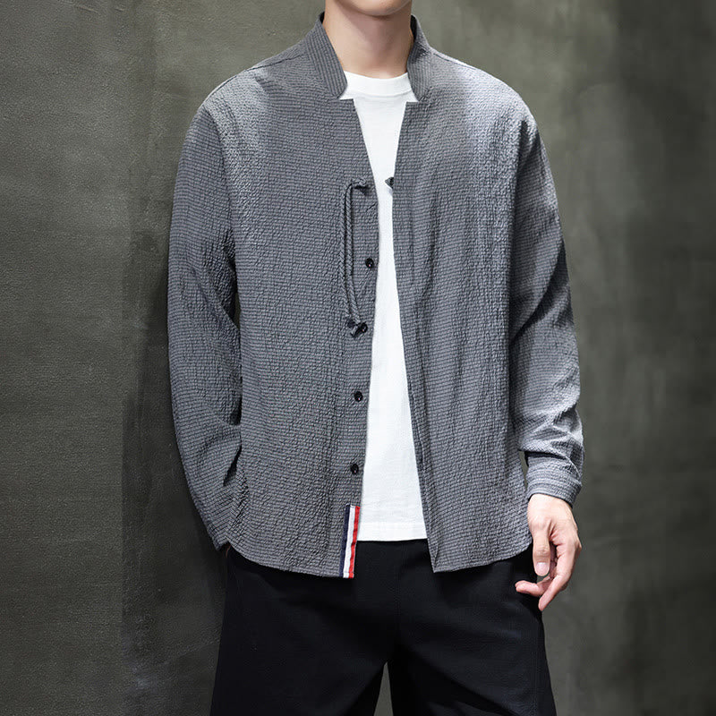 Breathable Stand Collar Frog Button Meditation Shirt
