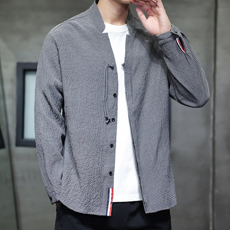 Breathable Stand Collar Frog Button Meditation Shirt