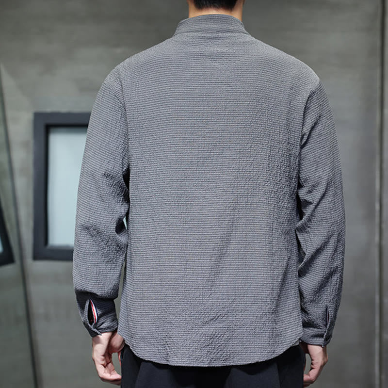 Breathable Stand Collar Frog Button Meditation Shirt