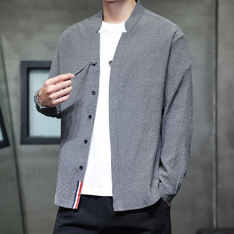Breathable Stand Collar Frog Button Meditation Shirt