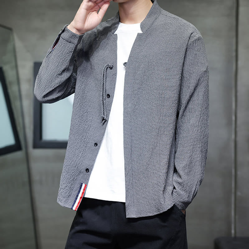 Breathable Stand Collar Frog Button Meditation Shirt