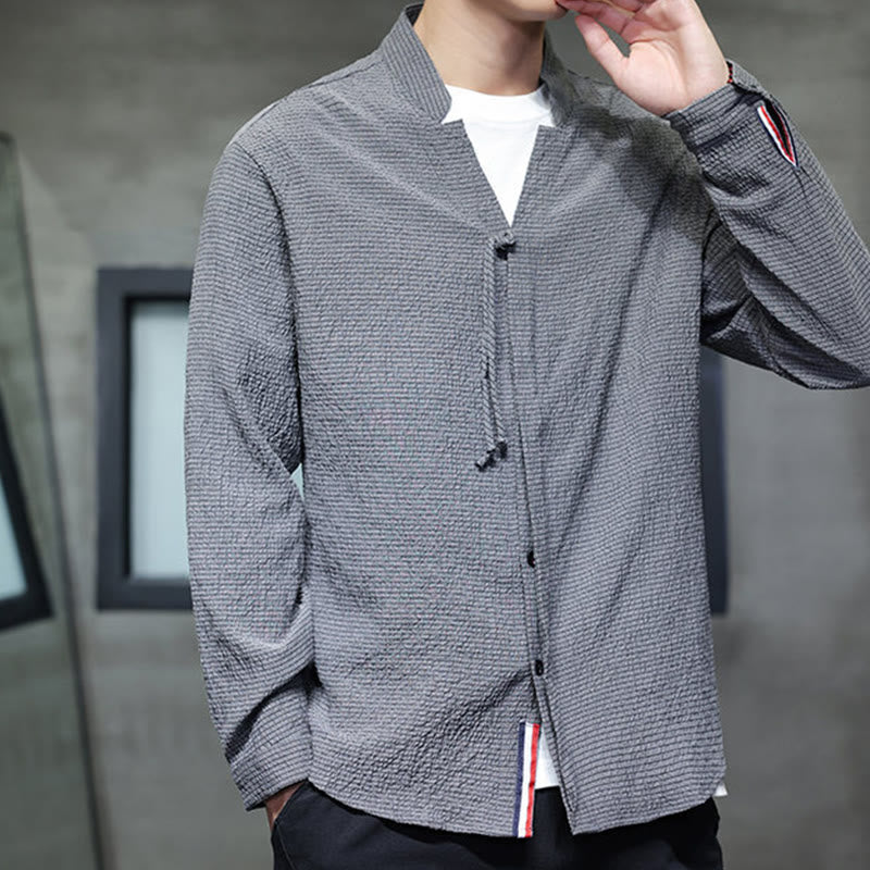 Breathable Stand Collar Frog Button Meditation Shirt