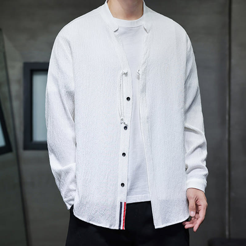 Breathable Stand Collar Frog Button Meditation Shirt