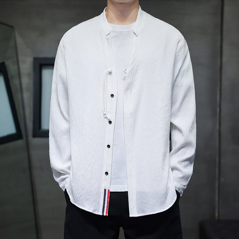 Breathable Stand Collar Frog Button Meditation Shirt