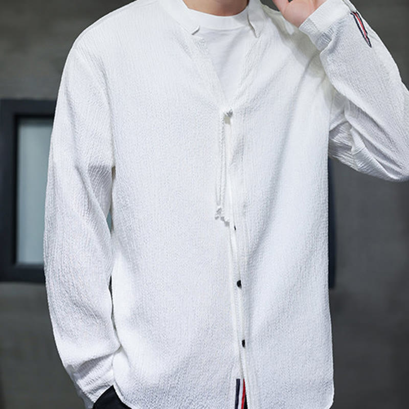 Breathable Stand Collar Frog Button Meditation Shirt