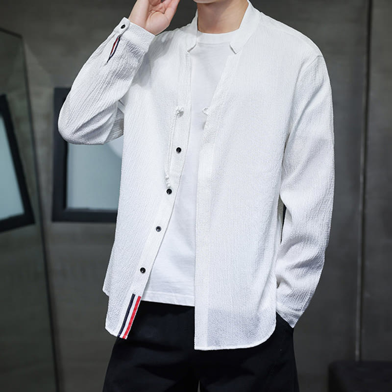 Breathable Stand Collar Frog Button Meditation Shirt
