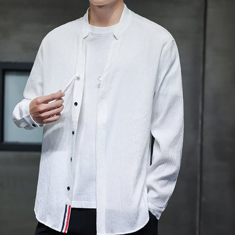Breathable Stand Collar Frog Button Meditation Shirt