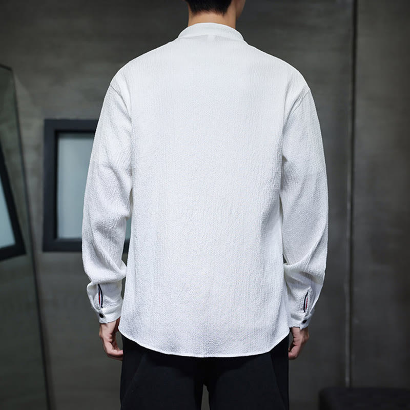 Breathable Stand Collar Frog Button Meditation Shirt
