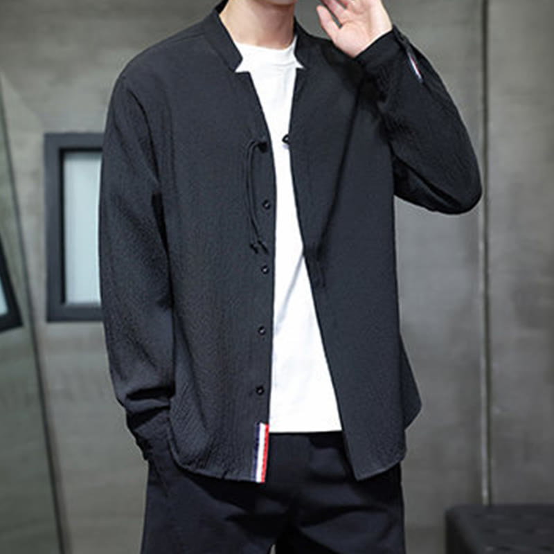 Breathable Stand Collar Frog Button Meditation Shirt
