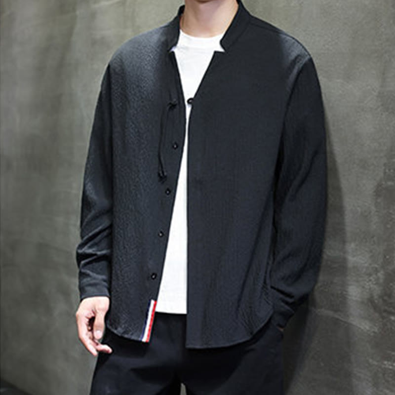 Breathable Stand Collar Frog Button Meditation Shirt