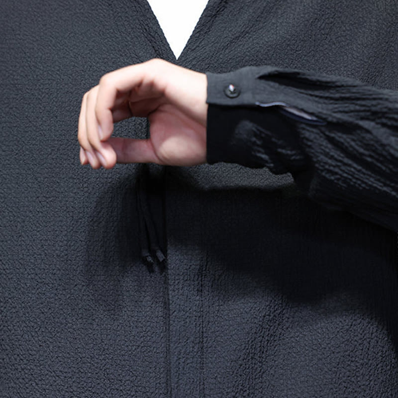 Breathable Stand Collar Frog Button Meditation Shirt