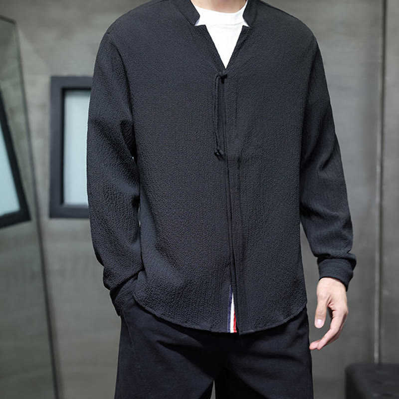 Breathable Stand Collar Frog Button Meditation Shirt