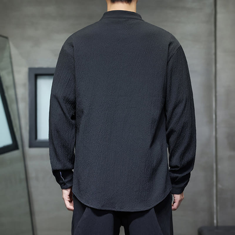 Breathable Stand Collar Frog Button Meditation Shirt
