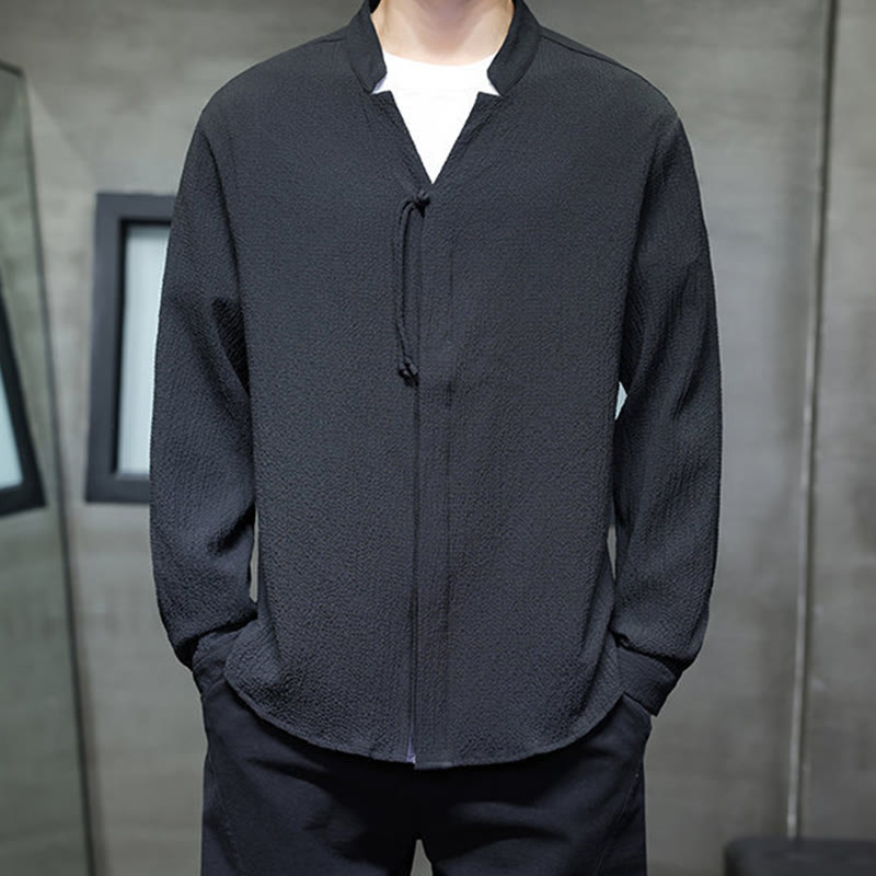 Breathable Stand Collar Frog Button Meditation Shirt