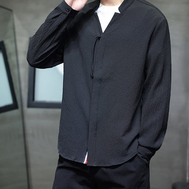 Breathable Stand Collar Frog Button Meditation Shirt