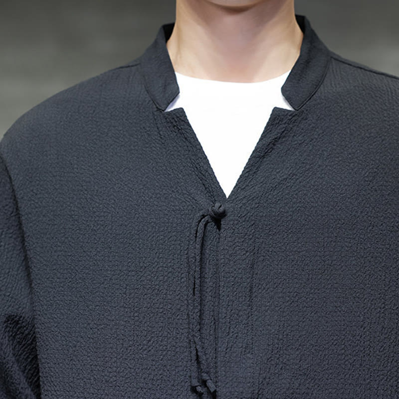 Breathable Stand Collar Frog Button Meditation Shirt