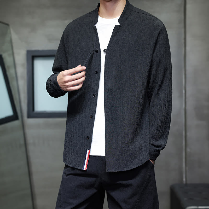 Breathable Stand Collar Frog Button Meditation Shirt