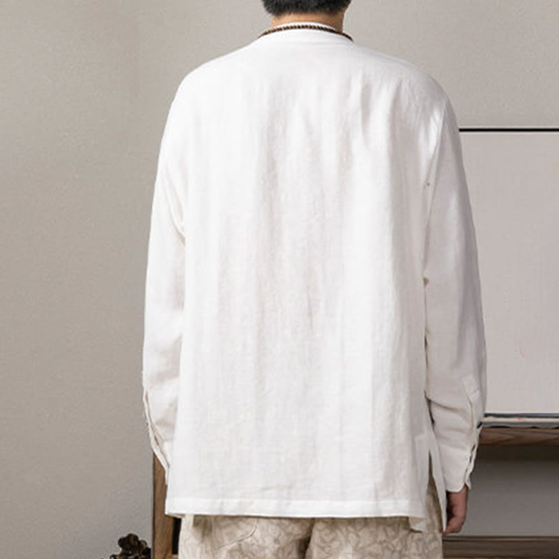 V-Neck Men's Linen Long Sleeve Shirt Zen Clothing