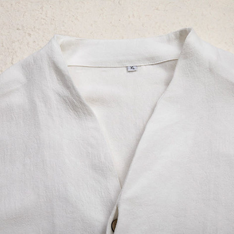 V-Neck Men's Linen Long Sleeve Shirt Zen Clothing