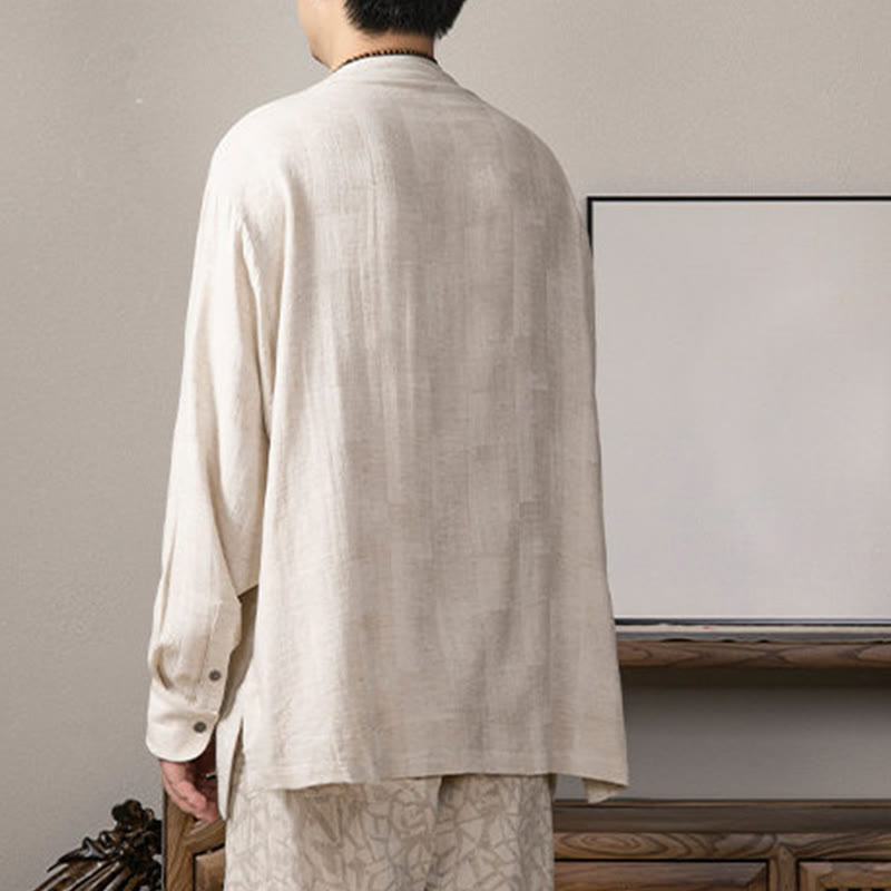 V-Neck Men's Linen Long Sleeve Shirt Zen Clothing