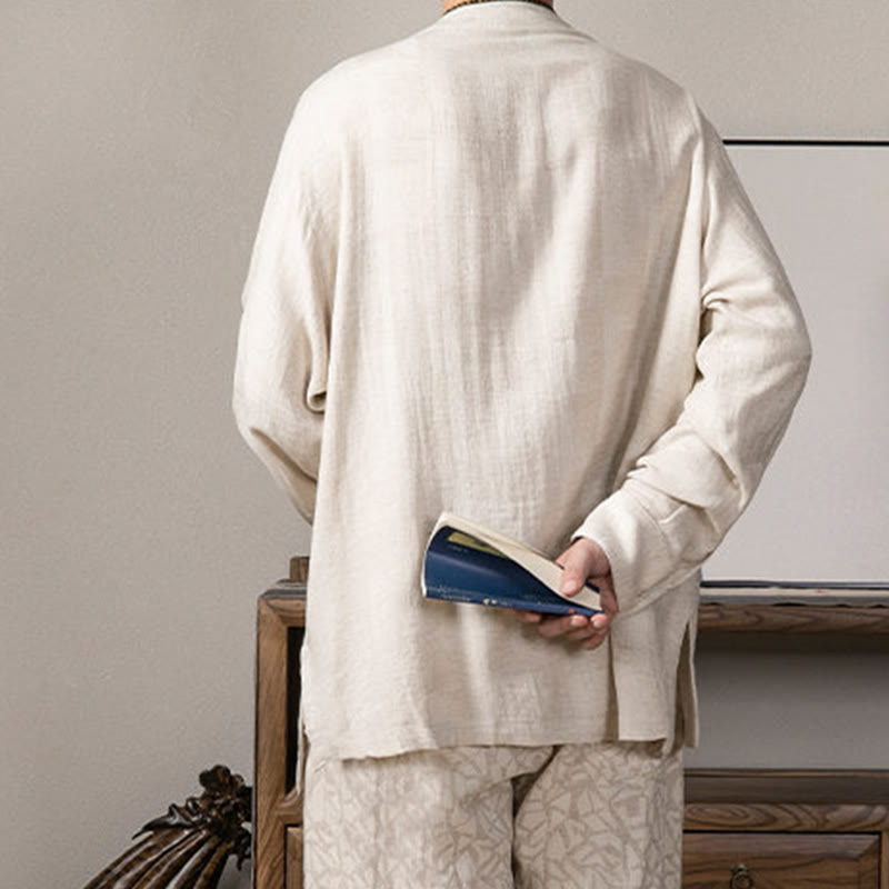V-Neck Men's Linen Long Sleeve Shirt Zen Clothing