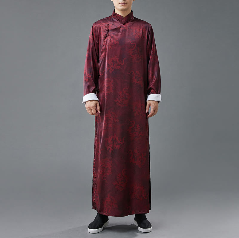 Vintage Chinese Frog-Button Tang Suit Men's Dragon Cotton Robe
