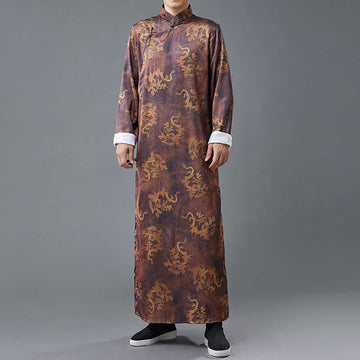 Vintage Chinese Frog-Button Tang Suit Men's Dragon Cotton Robe