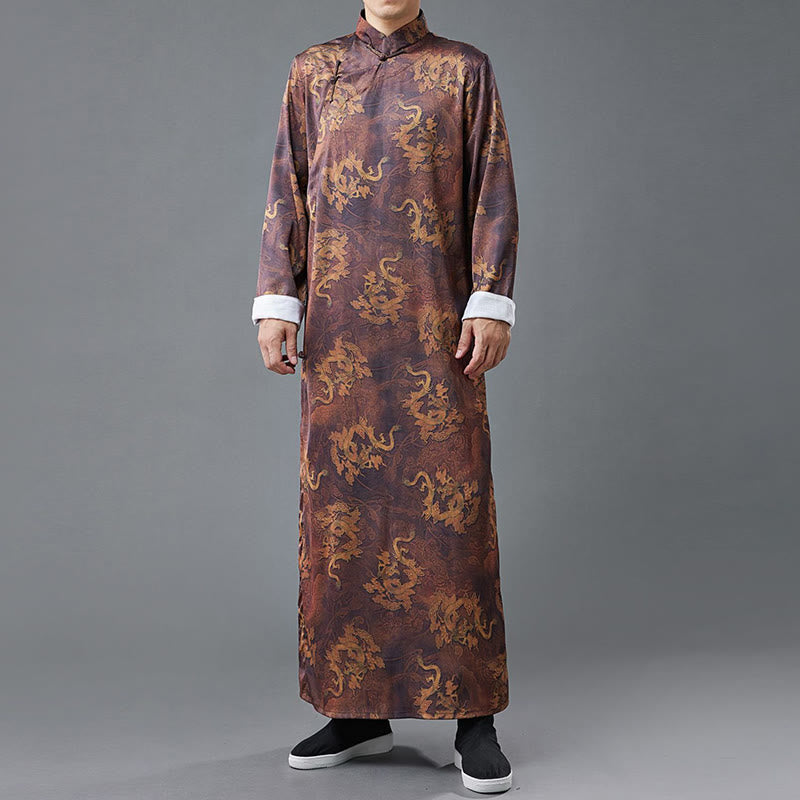 Vintage Chinese Frog-Button Tang Suit Men's Dragon Cotton Robe