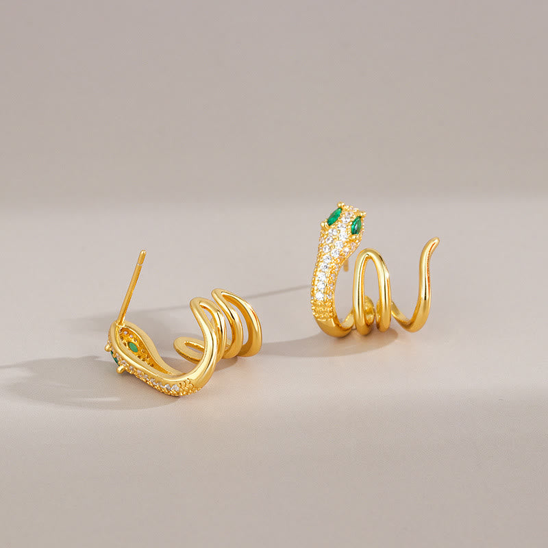 925 Sterling Silver Green-eyed Snake Shape Year Of The Snake Harmony Earrings